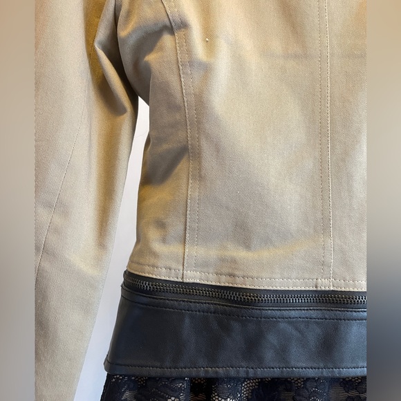 DOMA Moto Jacket CONVERTIBLE Leather Khaki Panel Zipper Coat Cropped Blazer Top - Picture 13 of 17